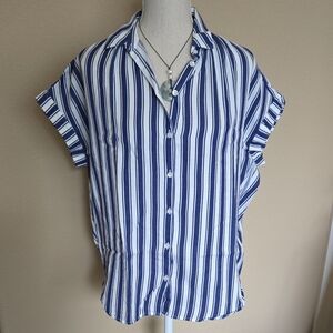 Madewell Central Shea Stripe Button Down Cotton Shirt Blue / White EUC - S
